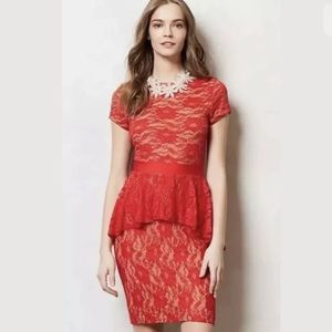 NWOT Anthro Red Lace Peplum Dress
